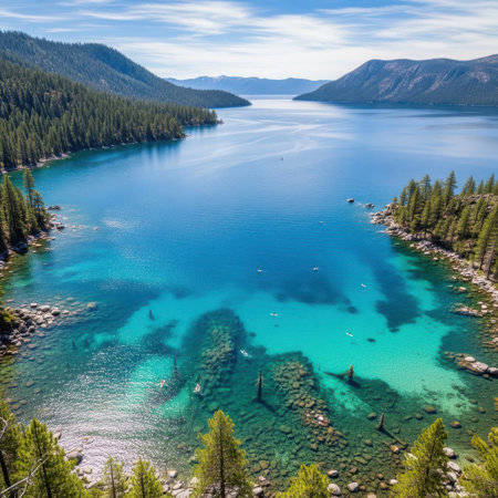 Serene lake with crystal clear waters and surrounding forestsの素材