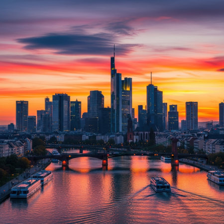 Vibrant sunset over city skylineの素材