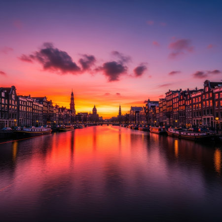 Sunset over amsterdam canalsの素材