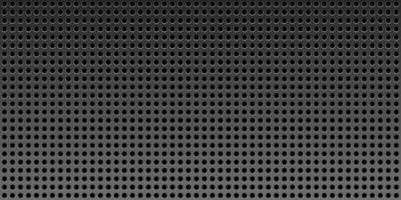 Black metal texture steel vector background. Perforated 3d sheet metal.Technology background with circle perforated carbon texture for internet sites.のイラスト素材