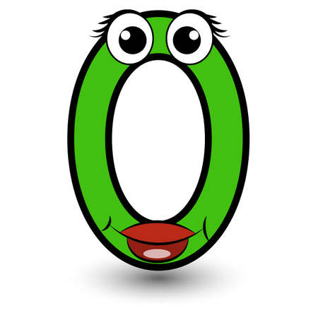 Funny hand drawn cartoon styled alphabet font colorful number zero with smiling face vector alphabet illustration isolated on whiteのイラスト素材