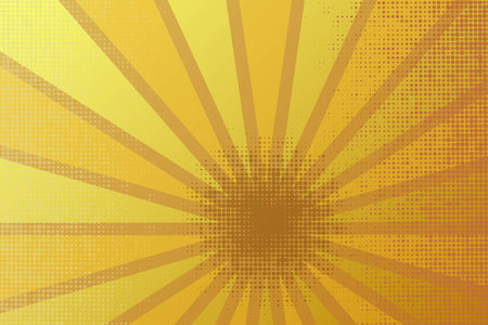 Retro rays comic yellow and brown background raster gradient halftone and dotted shades pop art style.のイラスト素材