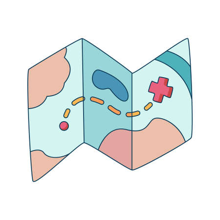 map cartoon doodle hand drawn concept design vector art kawaii illustrationのイラスト素材
