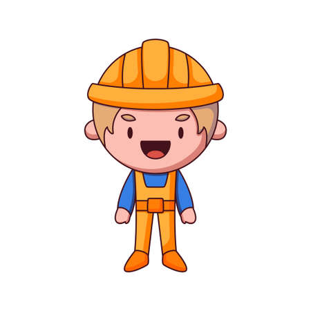 builder cartoon doodle hand drawn concept vector kawaii illustrationのイラスト素材