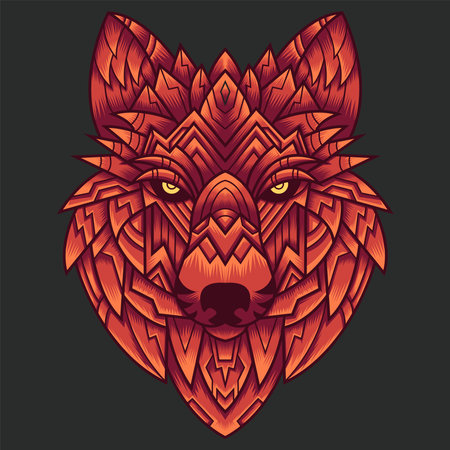 Abstract Colorful Ornament Doodle Art Wolf Illustration Cartoon Concept Vector. Suitable For Logo, Wallpaper, Tatto, Background, Card, Book Illustration, T-Shirt Design, Sticker, Cover, etcのイラスト素材
