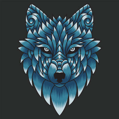 Abstract Colorful Ornament Doodle Art Wolf Illustration Cartoon Concept Vector. Suitable For Logo, Wallpaper, Tatto, Background, Card, Book Illustration, T-Shirt Design, Sticker, Cover, etcのイラスト素材