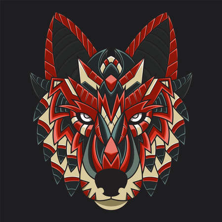 Abstract Colorful Ornament Doodle Art Wolf Illustration Cartoon Concept Vector.のイラスト素材