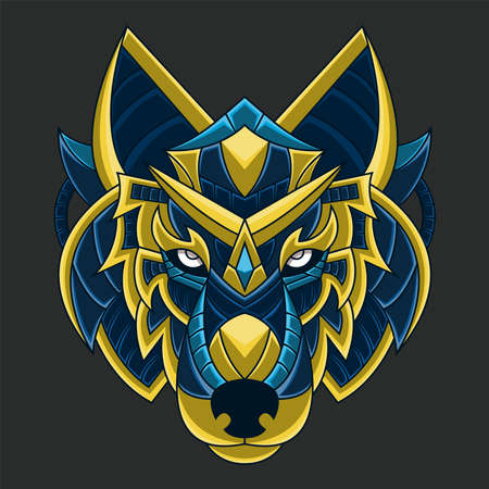 Abstract Colorful Ornament Doodle Art Wolf Illustration Cartoon Concept Vector.のイラスト素材