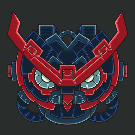Abstract Colorful Ornament Doodle Mecha Robot Owl  Art Illustration Cartoon Concept Vector. Suitable For Wallpaper, Banner, Background, Card, Book Illustration, T-Shirt Design, Sticker, etcのイラスト素材