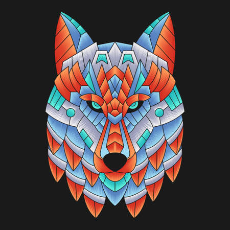 Abstract Colorful Ornament Doodle  Art Wolf Illustration Cartoon Concept Vector. Suitable For Logo, Wallpaper, Banner, Background, Card, Book Illustration, T-Shirt Design, Sticker, Cover, etcのイラスト素材