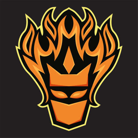 Ninja Fire Mascot Logo Concept Vector Illustration. Suitable For Wallpaper, Banner, Background, Card, Book Illustration, Logo, T-Shirt Design, Sticker, Cover, etcのイラスト素材