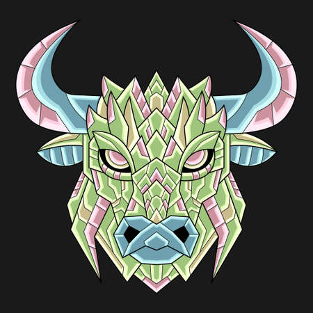 Abstract Colorful Ornament Doodle Bull Illustration Cartoon Concept Vector. Suitable For Logo, Wallpaper, Banner, Background, Card, Book Illustration, T-Shirt Design, Sticker, Cover, etcのイラスト素材