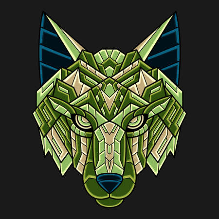 Abstract Colorful Ornament Doodle Art Geometry Wolf Illustration Cartoon Concept Vector. Suitable For Logo, Wallpaper, Banner, Background, Card, Book Illustration, T-Shirt Design, Stickerのイラスト素材