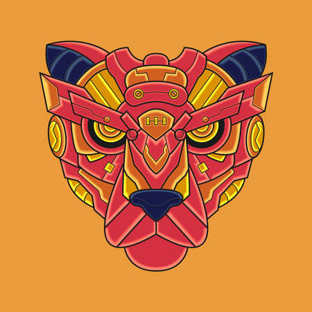 Abstract Colorful Geometric Ornament Doodle Panther Illustration Cartoon Concept Vector. Suitable For Logo, Wallpaper, Banner, Background, Card, Book Illustration, T-Shirt Design, Sticker, Coverのイラスト素材