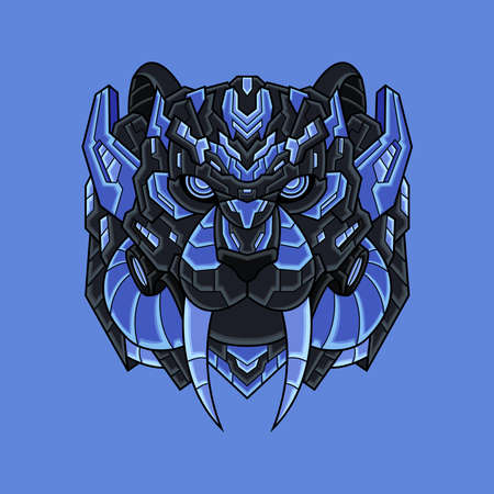 Abstract Colorful Geometric Ornament Doodle Sabertooth Illustration Tribal Cartoon Concept Vector. Suitable For Logo, Wallpaper, Banner, Background, Card, Book Illustration, T-Shirt Design, Sticker, Coverのイラスト素材