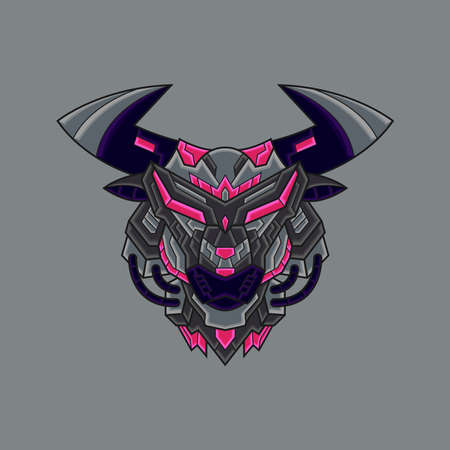 Abstract Colorful Geometric Ornament Doodle Bull Illustration Tribal Cartoon Concept Vector. Suitable For Logo, Wallpaper, Banner, Background, Card, Book Illustration, T-Shirt Design, Sticker, Coverのイラスト素材