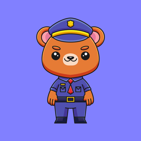 cute police bear cartoon doodle hand drawn concept vector kawaii icon illustrationのイラスト素材