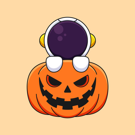 cute pumpkin astronaut halloween cartoon mascot doodle art hand drawn concept vector kawaii icon illustrationのイラスト素材