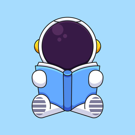 cute astronaut reading book cartoon mascot doodle art hand drawn concept vector kawaii icon illustrationのイラスト素材
