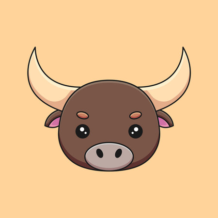 An impressive and charming bull head cartoon illustration with a cute expression, perfect for adding a touch of strength and personality to any project or design.のイラスト素材