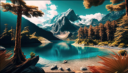 Enchanting paradise of natural wonders, with breathtaking vistas and wildlifeの写真素材