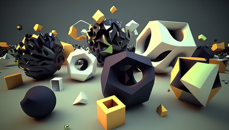 Dynamic background of geometric shapes, arranged in an intriguing patternの写真素材