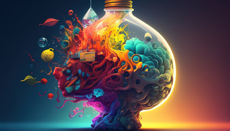 An illustration bursting with vibrant creativity, ideas, and imagination, a dynamic and inspiring depiction.の写真素材