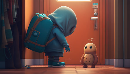 A charming character eagerly seeks out a companion in a playful illustrationの写真素材