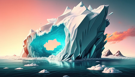 Melting iceberg art, highlighting climate change and environmental crisisの写真素材