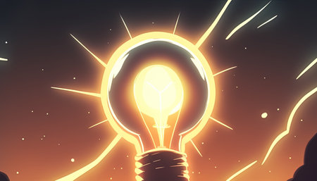 A bright lightbulb illuminates new horizons in an inspiring illustrationの写真素材