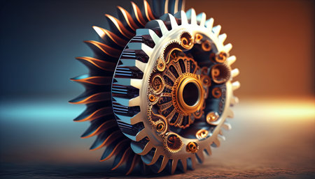 Metallic gear with teeth and spokes, representing industrial and mechanical precisionの写真素材