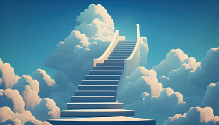 Stairway to the sky in a modern style building illustrationの写真素材