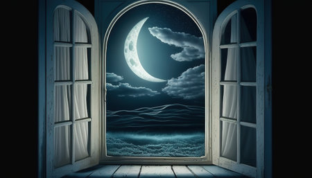 Enchanting scene of moonlight casting magic glow on window