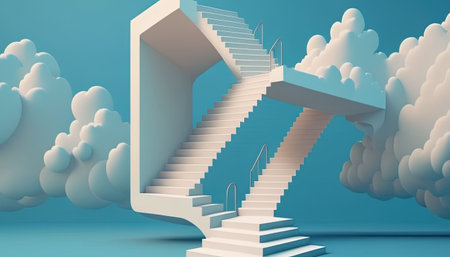 Stairway to the sky in a modern style building illustrationの写真素材