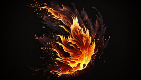 Fiery blaze ignites the darkness Illustration of fire.の写真素材