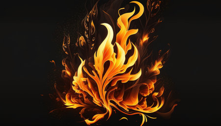 Fiery blaze ignites the darkness Illustration of fire.