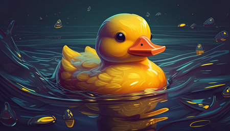 rubber duck floating digital art illustrationの写真素材