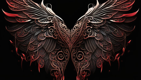 Gorgeous wings in red and black digital art illustrationの写真素材