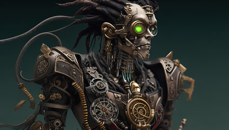 half steampunk monster character digital art illustration