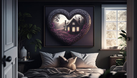 romantic home decor with heart shaped digital art illustration