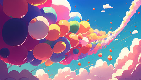 colorful balloons in the sky digital art illustration