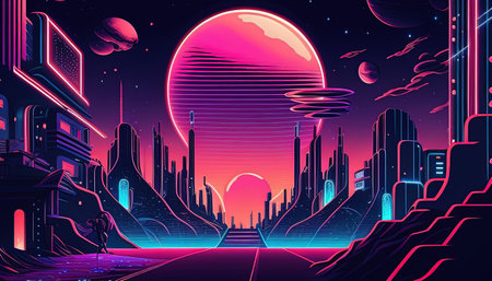 vibrant retro background digital art illustration