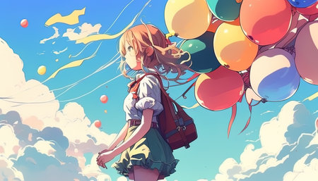 colorful balloons in the sky digital art illustration
