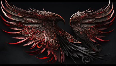Gorgeous wings in red and black digital art illustrationの写真素材