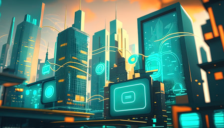 smart city digital art illustrationの素材
