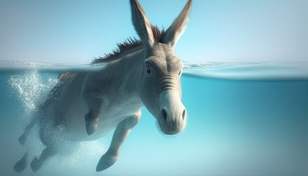 donkey dive in the water digital art illustrationの素材