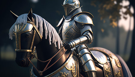 brave horse knight digital art illustration, Generative AIの素材