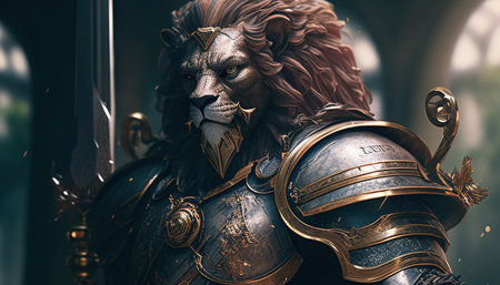 noble lion knight digital art illustration, Generative AIの素材