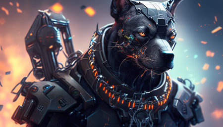 Pitbull mercenary cyborg digital art illustration, Generative AIの素材