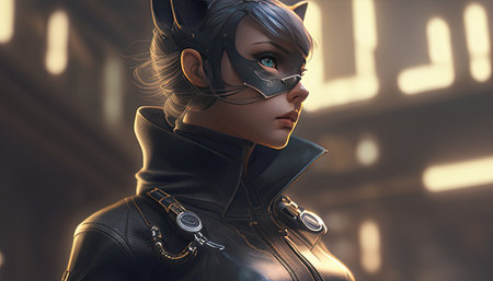 female black cat thief digital art illustration, Generative AIの素材